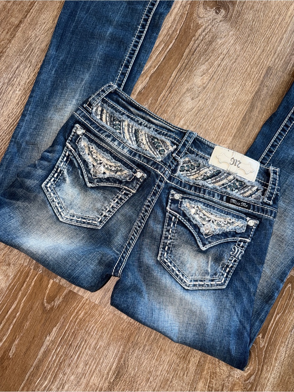 Women's Miss Me Y2K Boot Cut Jeans with Embellished Back Pockets